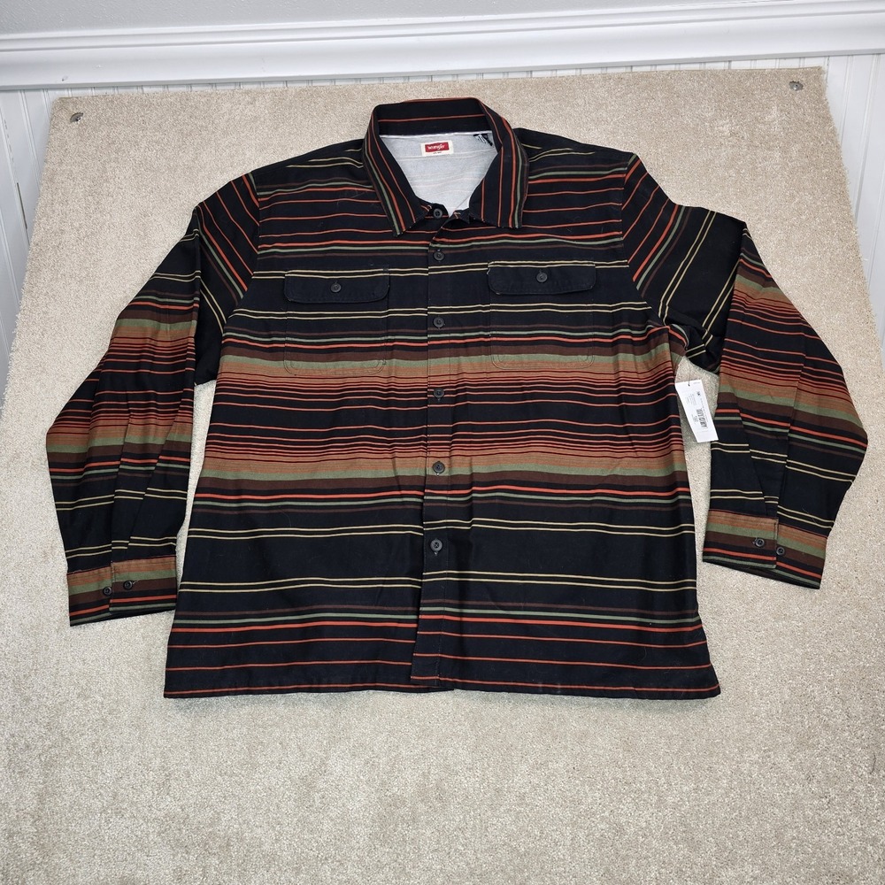 Wrangler Black Multi Stripe Shirt Jacket Mens Size 3XL New with‎ Tags
